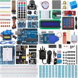 Starter Kit Compatible with Arduino UNO R3, Complete Electronics Programming Kit with 248 Components, Breadboard, Sensors, Resistors, Power Supply, LEDs, 42 Lessons